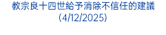 教宗良十四世給予消除不信任的建議(4/12/2025)