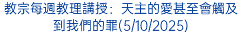 教宗每週教理講授：天主的愛甚至會觸及到我們的罪(5/10/2025)