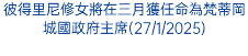 彼得里尼修女將在三月獲任命為梵蒂岡城國政府主席(27/1/2025)