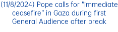 (11/8/2024) Pope calls for “immediate ceasefire” in Gaza during first General Audience after break