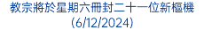 教宗將於星期六冊封二十一位新樞機(6/12/2024)